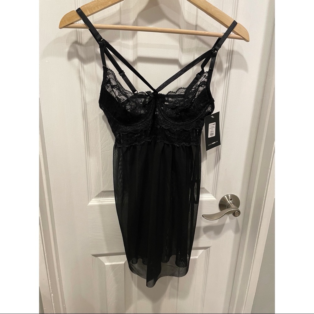 Black lace lingerie set with matching thong